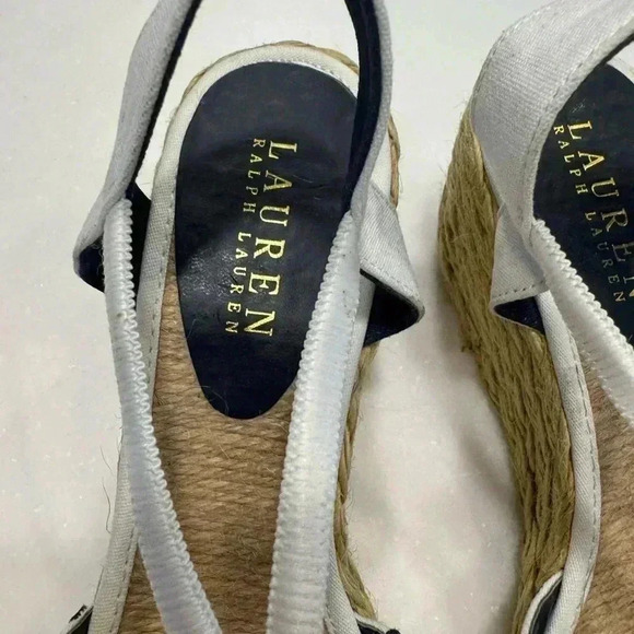 Lauren Ralph Lauren women’s wedge espadrilles. White with navy anchors. Sz 8 - Picture 2 of 9